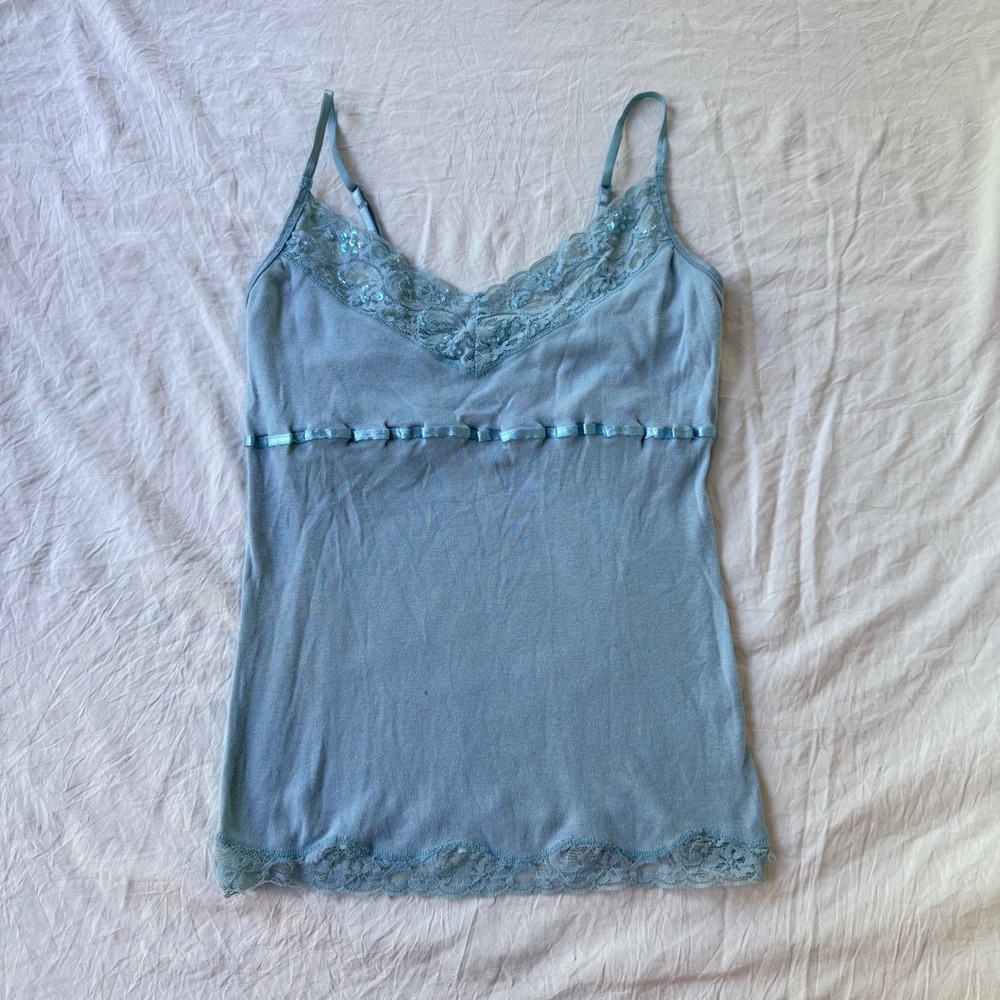 Arizona Jean Co Blue Lace Sequin Camisole Tank Top Y2K Medium